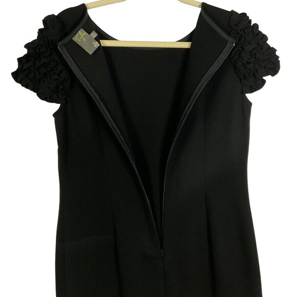Taylor Black Dress, Ruffled Sleeves, Size 8, Rayon/Nylon/Spandex - Picture 5 of 9